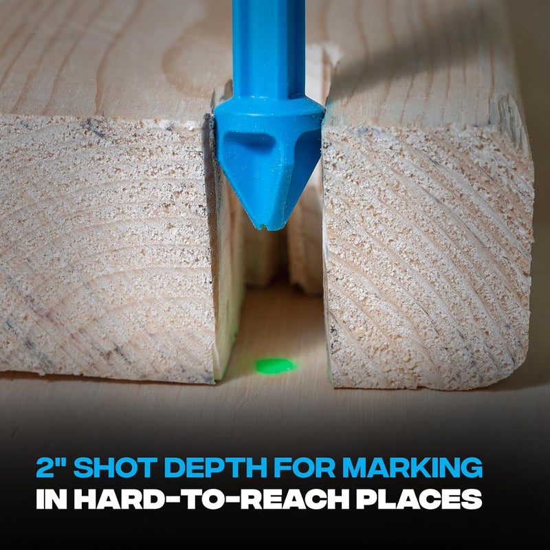 Ox Tools 2-Pack Tuff Shot Deep Reach Marking Tool, Drill Hole Markers, Chalkshot of Non Permanent Mark of High-Vis Green Chalk Deep Hole Marker, Long Reach 500 Total Chalk Burst Shots - Image 5